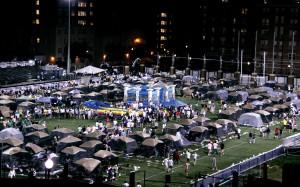 Despite rainfall, Georgetown students gather on Harbin Field Friday for Relay For Life.