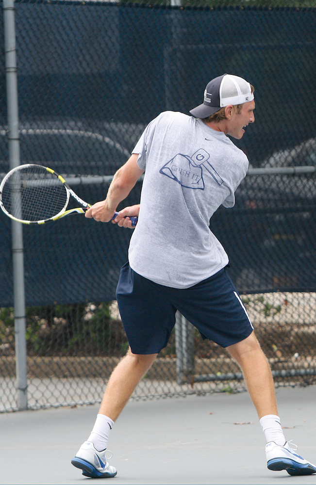 Sam Frankel/ THE HOYA Senior Andrew Bruhn won in straight sets in the Hoyas’ match against Boston College.