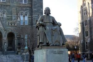 Tiffany Lacchhona/For The Hoya The statue of Fr. John Carroll, S.J., memorializes Georgetown's Jesuit founder.