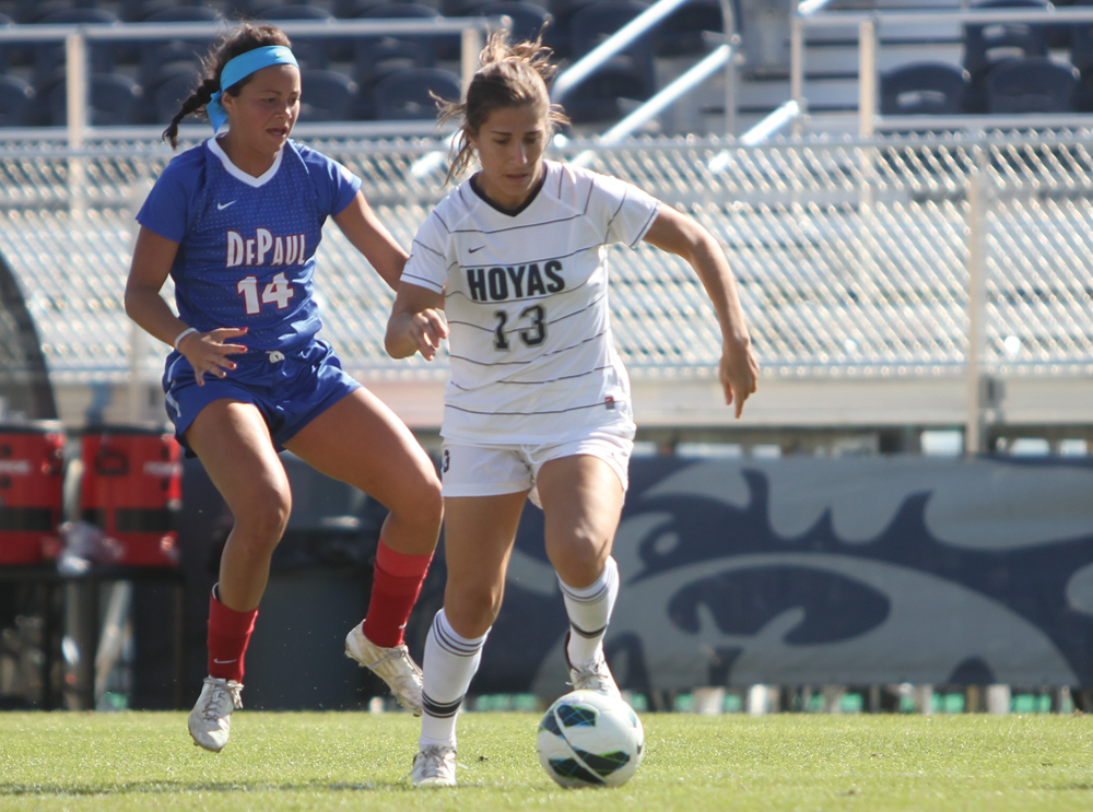 CHRIS GRIVAS/THE HOYA Sophomore forward Vanessa Skrumbis scored Georgetown’s lone goal in the Blue and Gray’s overtime win over DePaul Sunday.