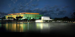 COURTESY STEVEN HOLL ARCHITECTS The John F. Kennedy Center for the Performing Arts will add three connected pavillions, one of which will float on the Potomac River, to accomodate growing art and management programs.