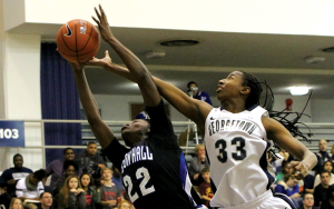 FILE PHOTO: ALEXANDER BROWN/THE HOYA Sophomore forward Brittany Horne (33) had 11 points, four steals and three rebounds in a 30-minute performance against Rutgers. 