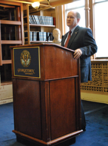 istine McGrath/The Hoya Sen. Chris Coons (D-Del.), chair of the Foreign Relations Subcommittee on African Affairs, talked U.S.-Africa relations Thursday in Riggs Library.