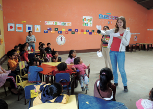SHEENA KARKAL/THE HOYA Student intern Leah Rusenko (NHS ‘15) teaches children during a GlobeMed sponsored trip to Guatemala.