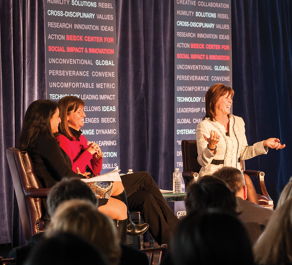 MICHELLE XU/THE HOYA From left to right: Beeck Center Executive Director Sonal Shah, founder of HopeLab and Humanity United Pam Omidyar and Case Foundation co-founder and CEO Jean Case discuss social innovation.