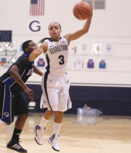 FILE PHOTO: CHRIS BIEN/THE HOYA Senior forward Adria Crawfard pulled down six rebounds in 20 minutes of play en route to a 60-54 win over Villanova last Wednesday. She also added one steal.