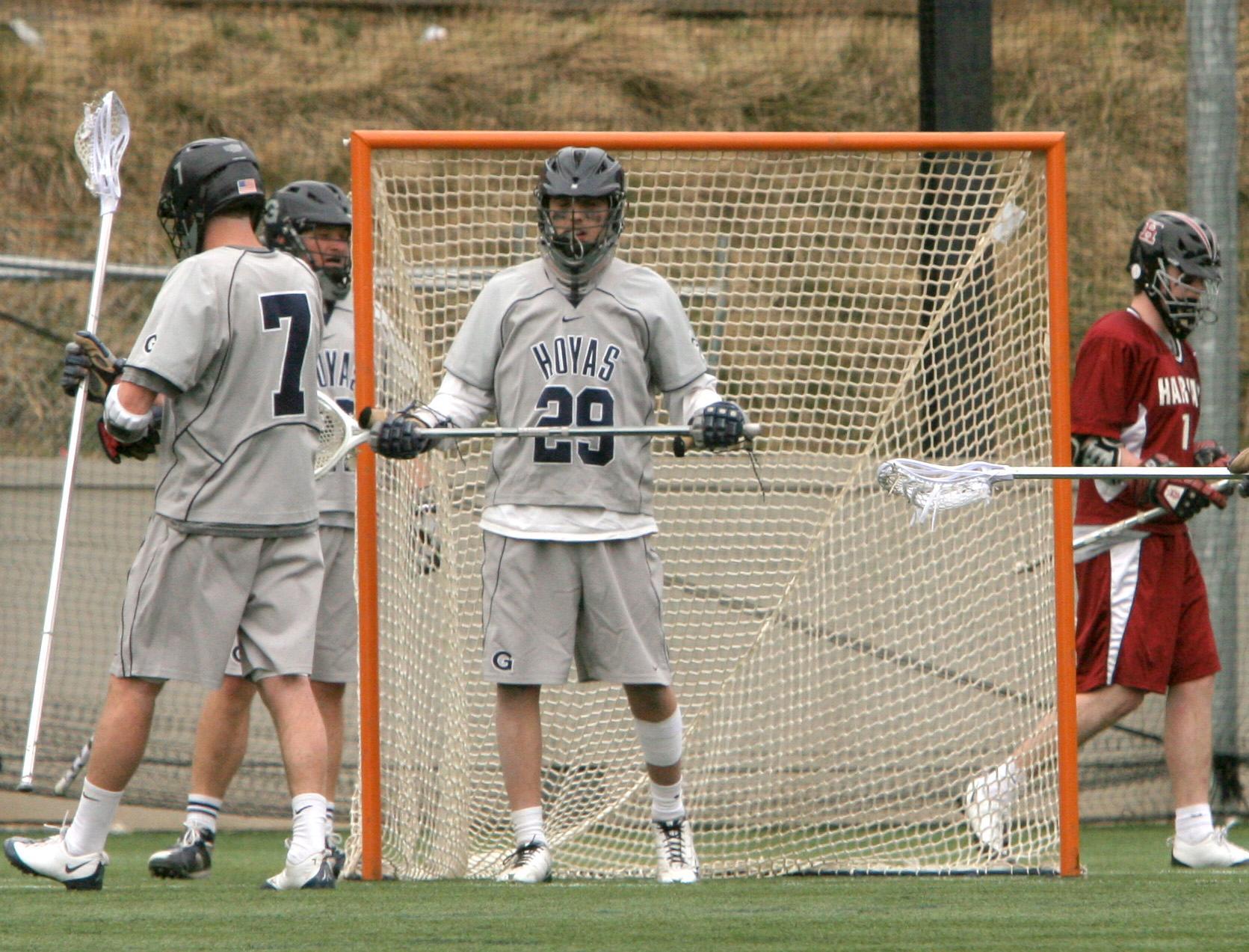 Senior goalkeeper Jack Davis made his first start of the season in the Hoyas' 13-12 win over Harvard.