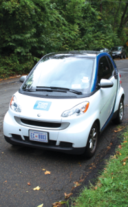 DAVID WANG FOR THE HOYA Several car2go vehicles are available for hire around Georgetown’s campus.