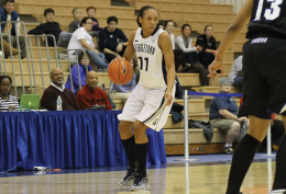 FILE PHOTO: ALEXANDER BROWN/THE HOYA Junior forward Andrea White shot an efficient 6-8 from the floor and secured seven rebounds in a complete performance.Saturday.