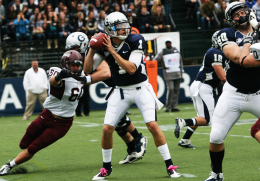 FILE PHOTO: SARI FRANKEL/THE HOYA Rising senior quarterback Isaiah Kempf is expected to be a major offensive force. 