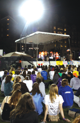 Hanksy Santos/The Hoya Students gather on Harbin Field to watch the Georgetown Phantoms perform at last year's Relay for Life.