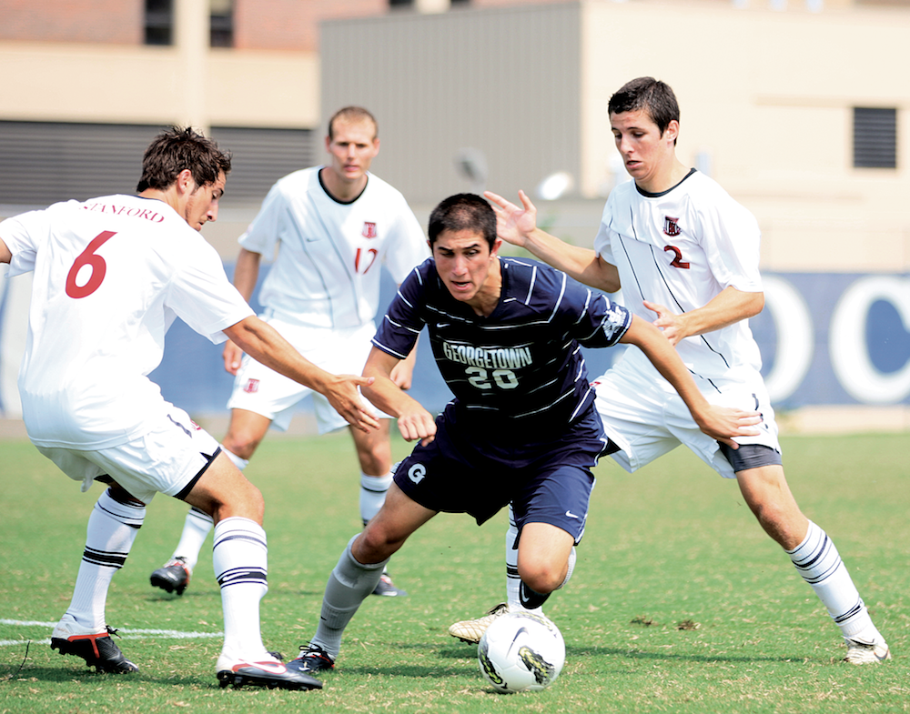 Chris Bien/ THE HOYA Freshman midfielder Tom Skelly scored his first career goal Saturday.