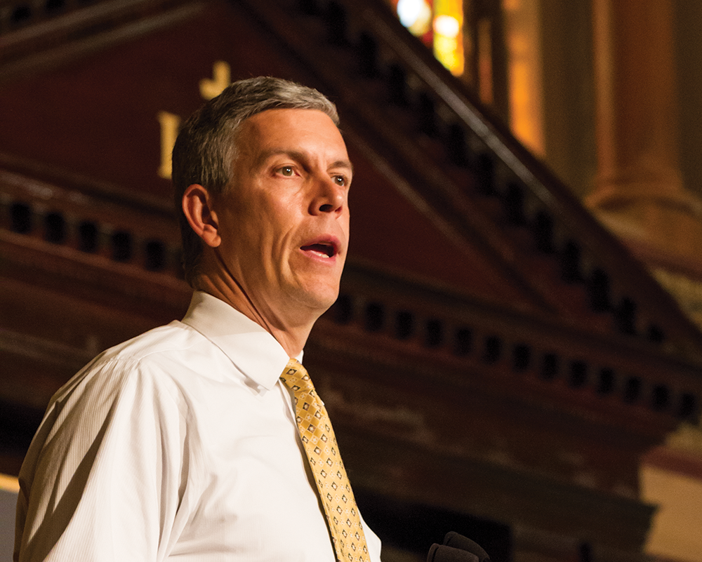 ALEXANDER BROWN/THE HOYA U.S. Secretary of Education Arne Duncan was among speakers at the president’s Interfaith and Community Service Campus Challenge on Tuesday, held at Georgetown for the first time this year.
