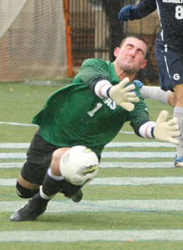 FILE PHOTO: CHRIS BIEN/THE HOYA Freshman goalkeeper Tomas Gomez, pictured making a save against Providence, has been instrumental in the Hoyas’ success this season.