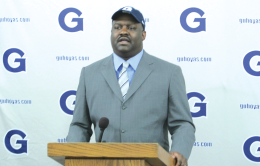 LEONEL DE VELEZ/THE HOYA Keith Brown was announced as the Hoyas’ seventh women’s basketball coach during a press conference at McDonough Arena May 9. He was most recently an assistant to former Head Coach Terri Williams-Flournoy.