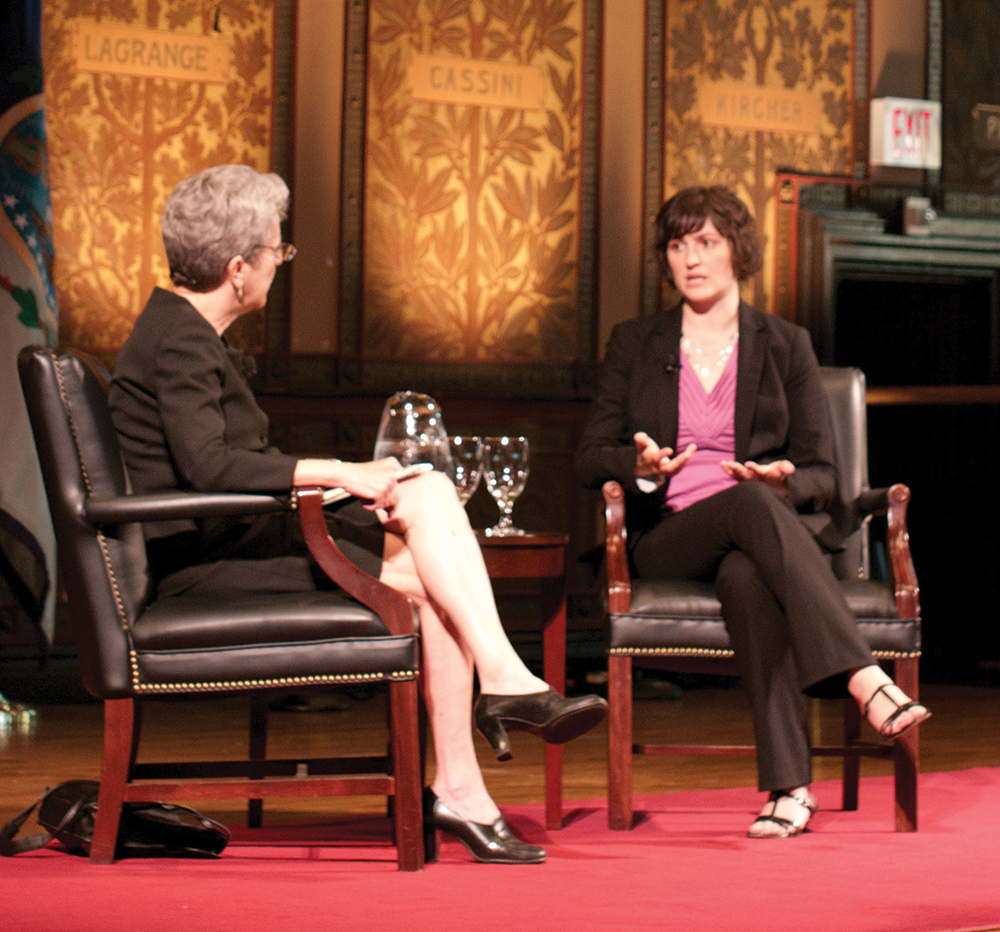 LEONEL DE VELEZ/THE HOYA In April 2012, Sandra Fluke (LAW ’12) shares her story with Judith Feder in Gaston Hall. The reproductive rights advocate is mulling a run for office.