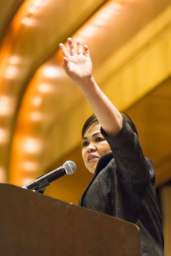 ALEXANDER BROWN/THE HOYA White House Executive Chef Cristeta Comerford, the first minority and first woman to hold the position, spoke at the East Coast Asian American Student Union Conference’s formal gala at the Grand Hyatt on Saturday.