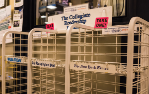 ALEXANDER BROWN/THE HOYA Collegiate Readership stands emptied by professors and graduate students  by midday factored into GUSA Fin/App’s decision to cut the program.