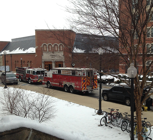 DANIEL SMITH/THE HOYA Emergency personnel surround Southwest Quad, where a substance that tested positive for ricin was found early Tuesday morning. 