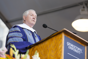 ALEXANDER BROWN/THE HOYA Former Secretary of Defense Robert Gates (GRD '74) spoke at the SFS commencement ceremony.