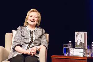 DANIEL SMITH/THE HOYA Clinton discussed her tenure at the State Department in a conversation at GWU's Lisner Auditorium.