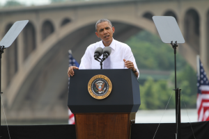 CHRIS GRIVAS/THE HOYA Obama delivered a speech focused on the importance of infrastructure funding Tuesday afternoon on the Georgetown Waterfront.