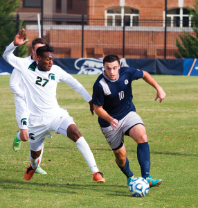 file photo: Alexander brown/THE HOYA Junior forward Brandon Allen was named the Big East Preseason Offensive Player of the Year after scoring 11 goals last season. 