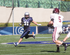 FILE PHOTO: JULIA HENNRIKUS/THE HOYA  Senior linebacker Patrick Boyle, who led the team in tackles in 2013 with 98, will anchor the defense along with fellow senior linebacker Nick Alfieri.