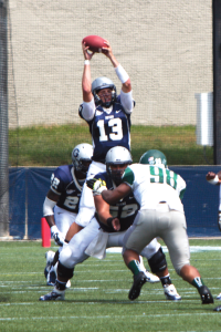 FILE PHOTO: CLAIRE SOISSON/THE HOYA Junior quarterback Kyle Nolan scored two touchdowns Saturday.    