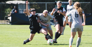 NATE MOULTON FOR THE HOYA Senior defender Jessie Clinton has helped contribute to Georgetown’s airtight backline, which has allowed just 1.15 goals per game. 