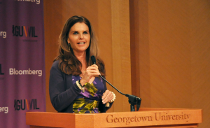 FILE PHOTO: OLIVIA HEWITT/THE HOYA Journalist Maria Shriver (CAS ’77), the former first lady of California, spoke about her career and encouraged young women to be leaders in their fields at the inaugural Own It Summit in April.