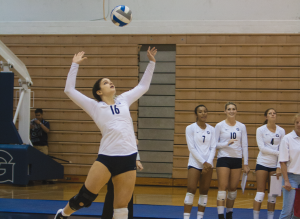 MICHELLE XU/THE HOYA Senior outside hitter Alex Johnson had 16 kills and 17 digs in the four set loss to the Butler Bulldogs in McDonough Arena..