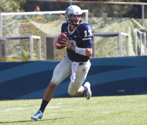 FILE PHOTO: JULIA HENNRIKUS/THE HOYA Junior quarterback Kyle Nolan managed 128 yards passing against Colgate last week. He has 863 yards and three passing touchdowns this season.