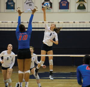 NATE MOULTON FOR THE HOYA Junior outside hitter Lauren Saar notched five kills, 18 digs and two service aces in Friday’s 3-2 victory over the DePaul Blue Demons. 