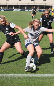 NATE MOULTON FOR THE HOYA Senior midfielder Audra Ayotte acored a goal in the 88th minute to defeat the Providence Friars at home on Shaw Field.