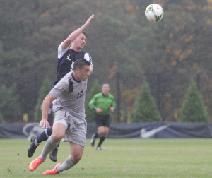 JULIA HENNRIKUS/THE HOYA Junior forward Brandon Allen scored the game’s only goal with his overtime penalty against Xavier on Wednesday. Allen has 10 goals to lead the team.