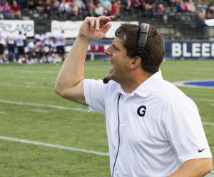 FILE PHOTO: ALEXANDER BROWN/THE HOYA First-year Head Coach Rob Sgarlata has lead the Hoyas to a 2-6 record thus far. He was previously an assistant coach and defensive coordinator for eight years.