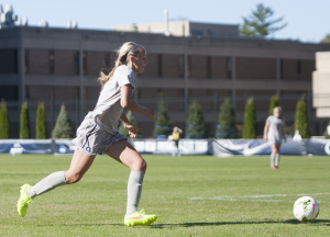 JULIA HENNRIKUS/ THE HOYA  Freshman defender Drew Topor scored the first goal of her college career Sunday against Villanova.