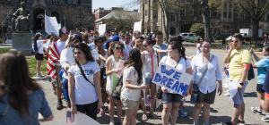 FILE PHOTO: MICHELLE XU/THE HOYA An annual protest for immigrant rights, pictured from 2013, starts on campus, before making its way to the Capitol. The university released updated guidelines for on-campus demonstrations on Monday.
