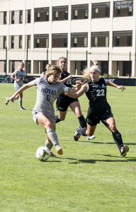 FILE PHOTO: NATE MOULTON/THE HOYA Senior midfielder and co-captain Daphne Corboz has 10 goals and eight assists this season. 