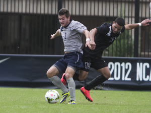 FILE PHOTO: JULIA HENNRIKUS/ THE HOYA Senior midfielder Austin Martz scored the opening goal of the match against Villanova Friday. It was his second goal this year.