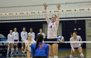 FILE PHOTO: NATE MOULTON/ THE HOYA Freshman outside hitter Terese Cannonl led the team with 11 kills and 11 digs in Georgetown’s three set loss to Xavier Saturday. It was the first double-double of her career. Cannon has 287 kills and 96 digs this season in 92 sets played. 