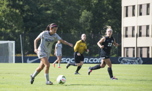 FILE PHOTO: NATE MOULTON/ THE HOYA Junior defender Sarah Adams has contributed to a Hoyas defense that has recorded 11 shutouts, including one against West Virginia on Saturday.