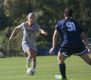 FILE PHOTO: JULIA HENNRIKUS/THE HOYA Freshman defender Drew Topor has replaced junior defender Marina Paul in the defense. Topor has 15 starts and a goal this year. 