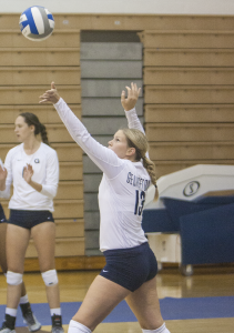 FILE PHOTO: MICHELLE XU/THE HOYA Sophomore setter Caitlin Brauneis has 598 assists and eight service aces this season. She has played in and started 18 matches.