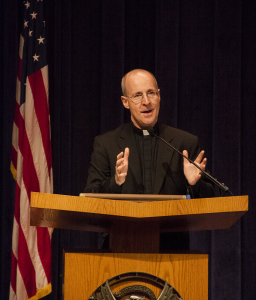 ISABEL BINAMIRA/THE HOYA Fr. James Martin, S. J., spoke about forming a relationship with Jesus in the Intercultural Center auditorium Wednesday evening. 