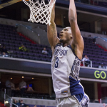 JULIA HENNRIKUS/THE HOYA  Senior forward Mikael Hopkins is a leader in the low post.