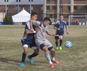 CLAIRE SOISSON/THE HOYA Junior forward Brandon Allen scored in the 74th minute of the match to tie the game at 1-1 against Old Dominion.