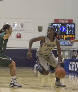 FILE PHOTO: CLAIRE SOISSON/THE HOYA Freshman guard Dorothy Adomako scored a career-high 20 points and grabbed 10 rebounds in the Hoyas’ loss to Florida.