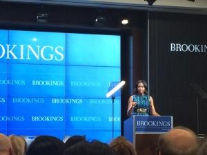 ELAINA KOROS/THE HOYA First lady Michelle Obama spoke about the issue of girls' access to education around the world at the Brookings Institution.